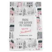 Roze Wit Grijs Huizen Kerst Medium Cadeauzakje (Achterkant)