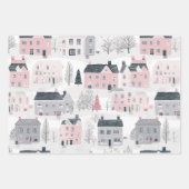 Roze Wit Grijs Kerst Huizen  Inpakpapier Vel (Voorkant 2)