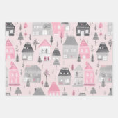 Roze Wit Grijs Kerst Huizen  Inpakpapier Vel (Voorkant)