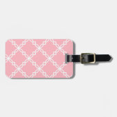 Roze Wit Groot Fancy Quatrefoil Patroon Bagagelabel (Voorkant horizontaal)