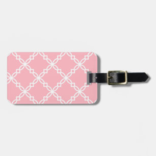 Roze Wit Groot Fancy Quatrefoil Patroon Bagagelabel