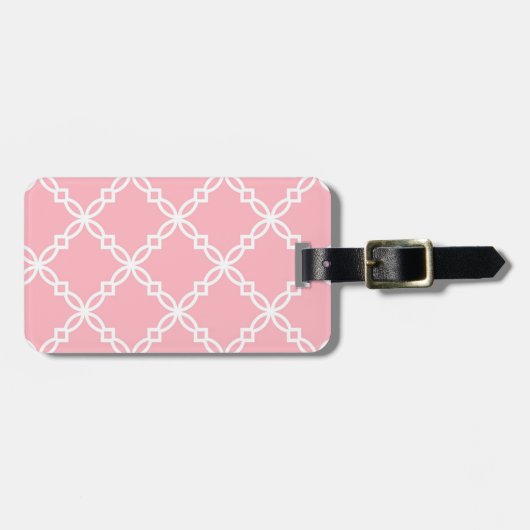 Roze Wit Groot Fancy Quatrefoil Patroon Bagagelabel (Voorkant horizontaal)