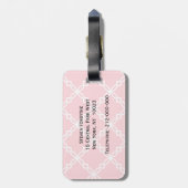 Roze Wit Groot Fancy Quatrefoil Patroon Bagagelabel (Achterkant verticaal)