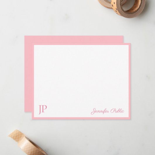 Roze Wit Handschrift Script Monogram Sjabloon (Voorkant / Achterkant in situ)