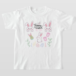 Roze & Wit "Happy Easter" Bunny T-shirt