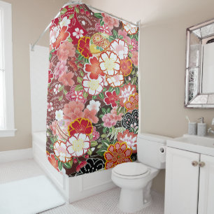Roze Wit Japans Kimono Bloembloem Douchegordijn