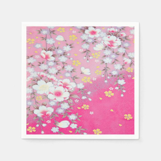Roze Wit Japans Kimono Bloemen Decoupage Papier Servet (Voorkant)