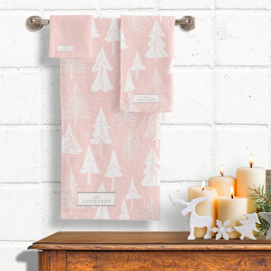 Roze Wit Kerstmispatroon#6 ID1009 Bad Handdoek