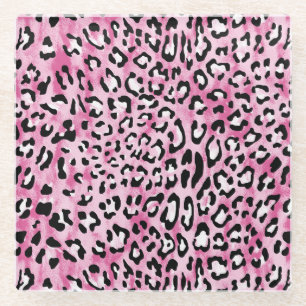 Roze wit luipaard patroon. glazen onderzetter
