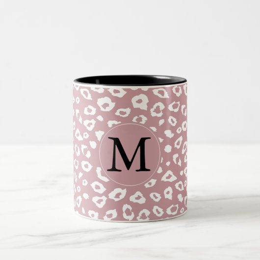 Roze Wit Luipaard Print Monogram Tweekleurige Koffiemok (Center)