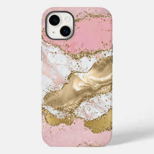 Roze Wit Marmer Gouden Glitter Case-Mate iPhone 14 Plus Hoesje