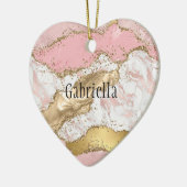 Roze Wit Marmer Gouden Glitter Keramisch Ornament (Links)