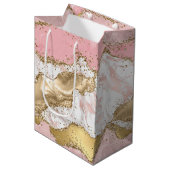 Roze Wit Marmer Gouden Glitter Medium Cadeauzakje (Voorkant Gekanteld)
