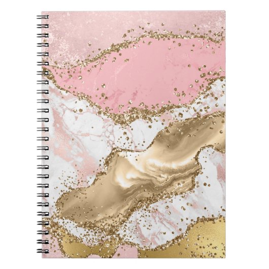Roze Wit Marmer Gouden Glitter Notitieboek (Voorkant)