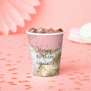 Roze Wit Marmer Gouden Glitter Papieren Bekers