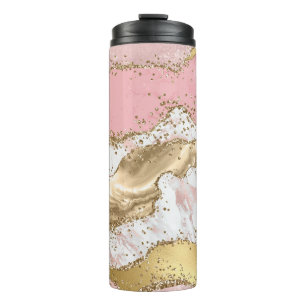 Roze Wit Marmer Gouden Glitter Thermosbeker
