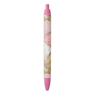 Roze Wit Marmer Gouden Glitter Zwarte Inkt Pen