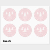 Roze Wit Minimalistische Kerstbomen Ronde Sticker (Vel)