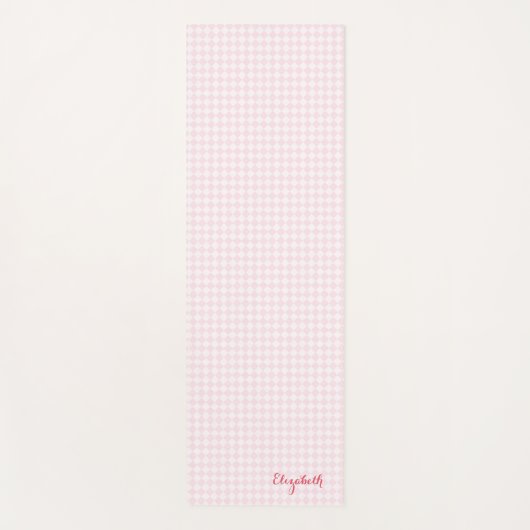 Roze Wit Modern Geruite Monogram Oefening Yogamat (Voorkant)