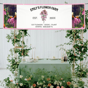 Roze & Wit Modern Twee foto bloem Boerderij Spandoek