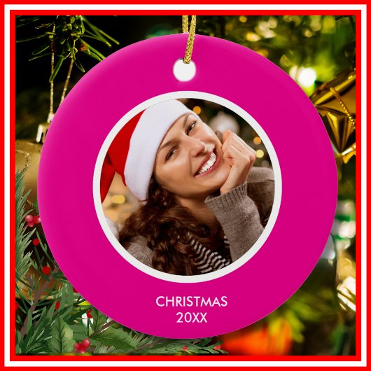 Roze & Wit Moderne Initialen Monogram FOTO Keramisch Ornament