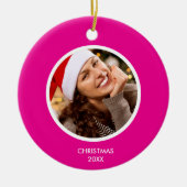 Roze & Wit Moderne Initialen Monogram FOTO Keramisch Ornament (Voorkant)