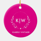 Roze & Wit Moderne Initialen Monogram FOTO Keramisch Ornament (Achterkant)