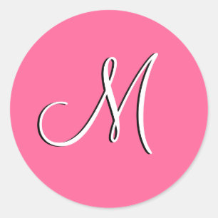 Roze Wit Monogram M Bruiloft Uitnodiging Seal Ronde Sticker