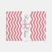 Roze Wit Monogram Naam Keepsake Chevron Fleece Deken (Voorkant (Horizontaal))