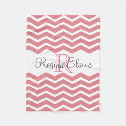 Roze Wit Monogram Naam Keepsake Chevron Fleece Deken (Voorkant)