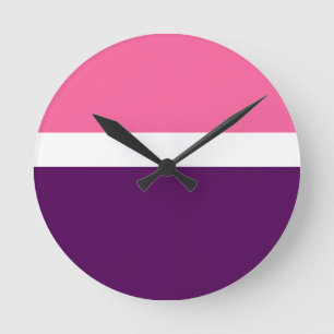 Roze Wit Paarse Plain Color Block Design Ronde Klok