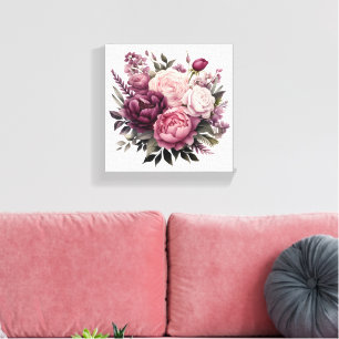 Roze Wit Paarse Roos Pioenrozen Bloembloem Canvas Afdruk