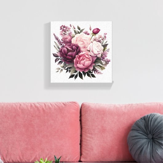 Roze Wit Paarse Roos Pioenrozen Bloembloem Canvas Afdruk (Insitu (Woonkamer))
