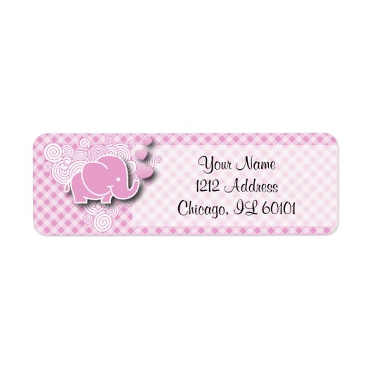 Roze & Wit Plaid Baby Olifant Etiket (Voorkant)