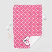 Roze wit quatrefoil monogram golfhanddoek (Insitu)
