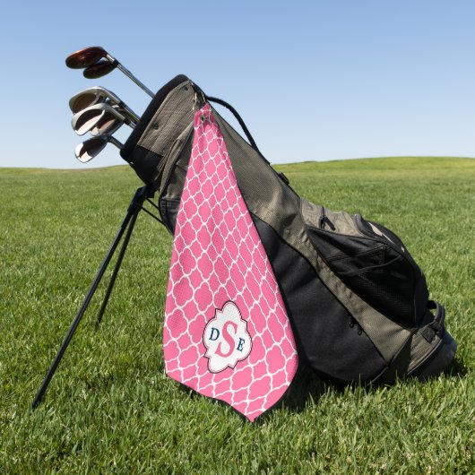 Roze wit quatrefoil monogram golfhanddoek (Groen)