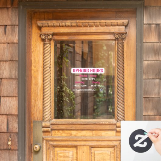 Roze & Wit Retro Script QR Code Openingstijden Raamsticker (Huis Deur)