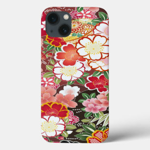 Roze Wit Rood Oosters Japans Kimono Floral iPhone 13 Hoesje