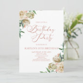 Roze Wit Rose Bloemen Verjaardagsfeest Kaart (Staand voorkant)