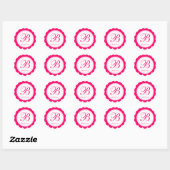 Roze Wit Scalloped Circle Monogram Bedankt Ronde Sticker (Vel)