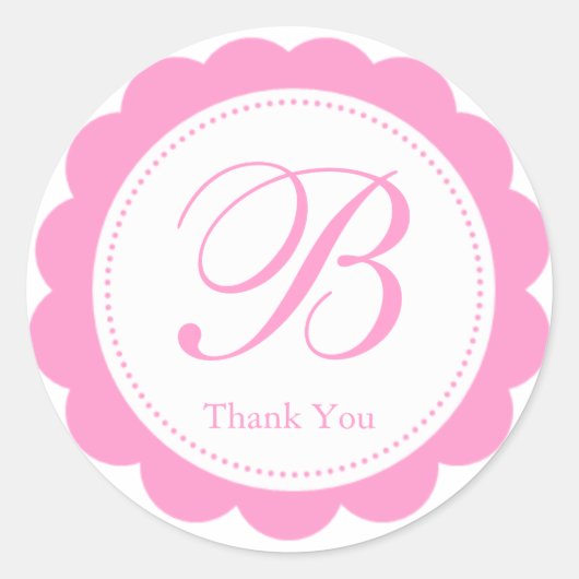 Roze Wit Scalloped Circle Monogram Bedankt Ronde Sticker (Voorkant)