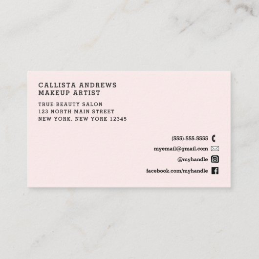 Roze Wit Script Hair Make-up Visitekaartje (Achterkant)