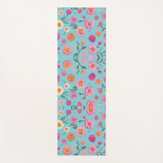 Roze wit sinaasappel bloemengroene bladeren blauwg yogamat (Voorkant)