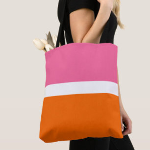 Roze Wit Sinaasappel Plain Color Block Design Draagtas