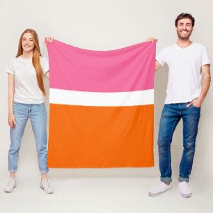 Roze Wit Sinaasappel Plain Color Block Design Fleece Deken