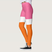 Roze Wit Sinaasappel Plain Color Block Design Leggings (Links)
