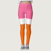 Roze Wit Sinaasappel Plain Color Block Design Leggings (Voorkant)