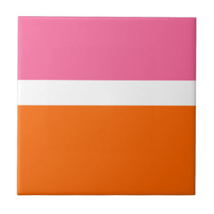 Roze Wit Sinaasappel Plain Color Block Design Tegeltje