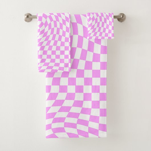 Roze & Wit Verwrongen Checker Geruite Patroon Bad Handdoek (Insitu)