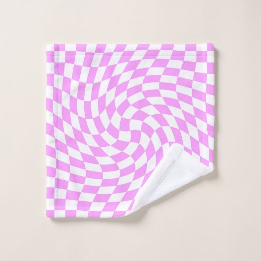 Roze & Wit Verwrongen Checker Geruite Patroon Bad Handdoek (Wasdoekje)